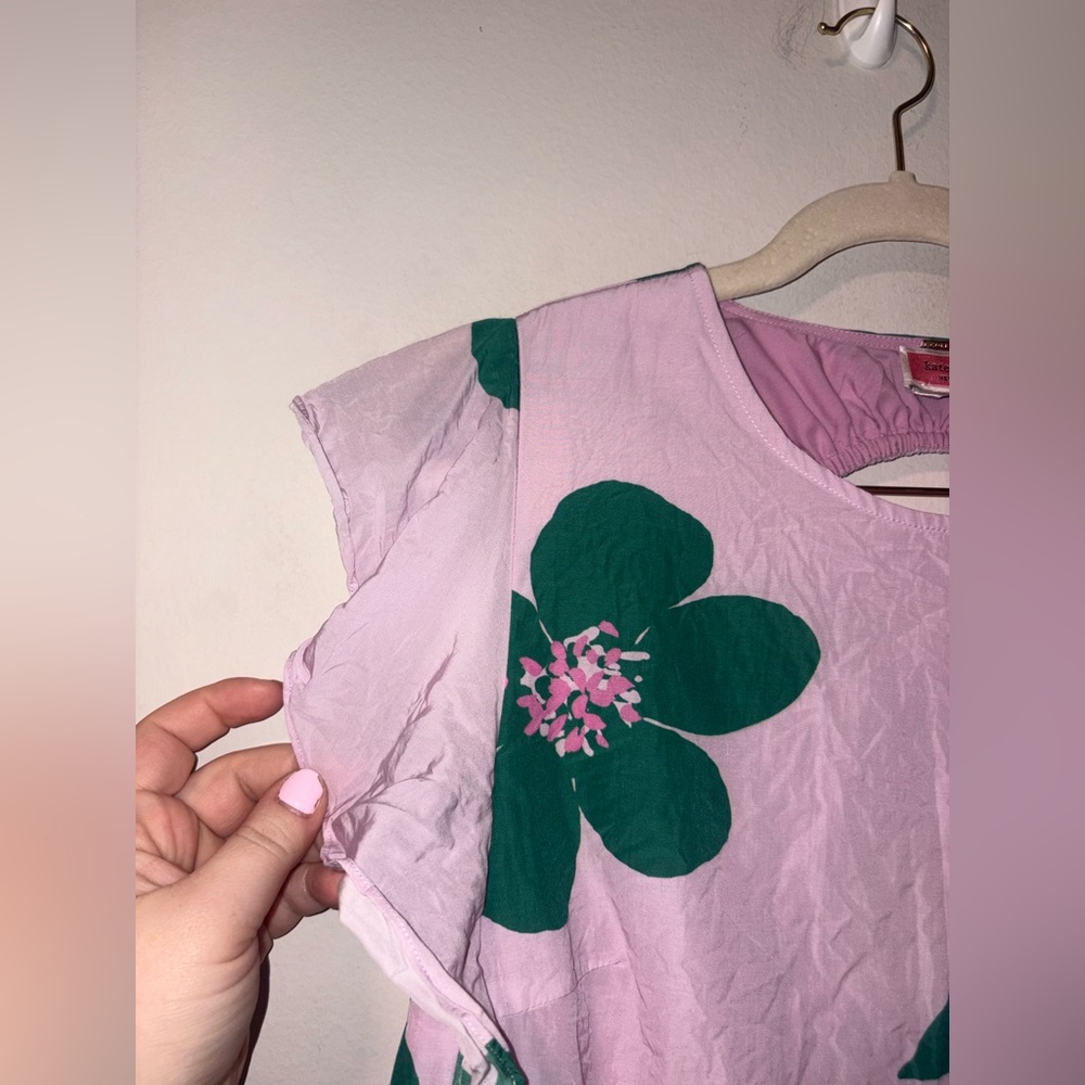 Kate Spade Lilac and Green Floral Short Sleeve Blouse 10 - Picture 3 of 7